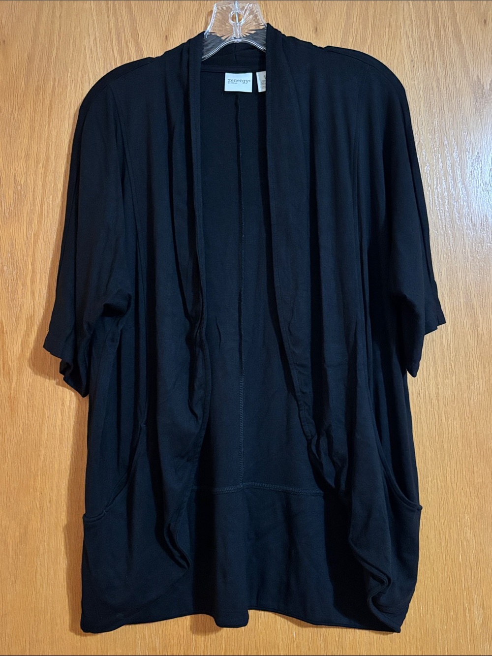 Zenergy by Chico’s Black Open-Front Draped Knit Cardigan